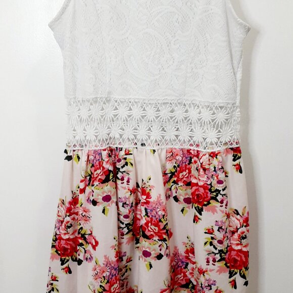 Rue21 Floral Midi Dress Crochet Lace Look Size Small White Pink Sleeveless - Picture 8 of 12